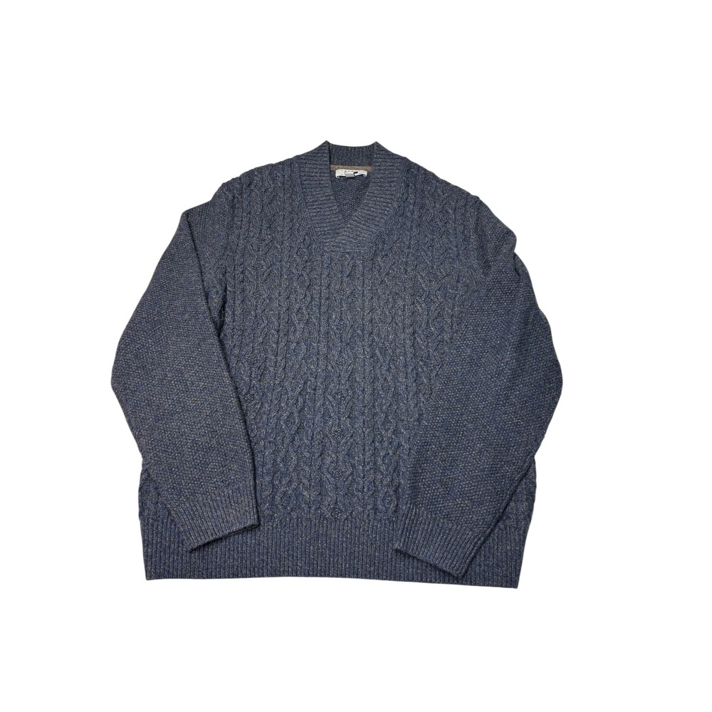 NWOT Joseph Abboud Mens XXL Blue Marl Cable Knit V-Neck Wool Blend Sweater